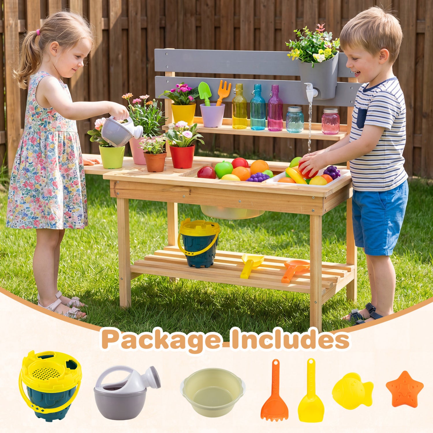 Spacious Outdoor Mud Kitchen with Water Tank & Extended Prep Table