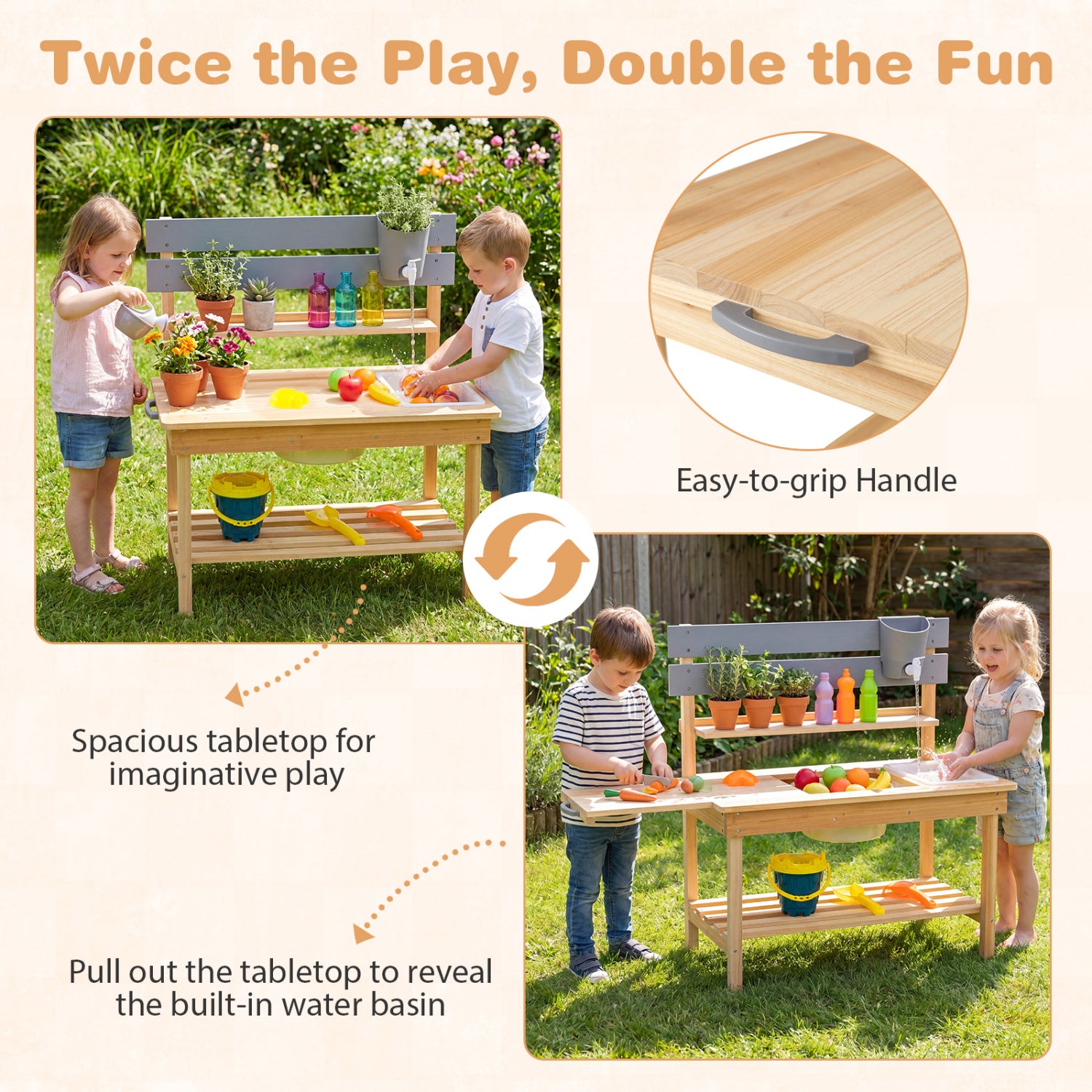 Spacious Outdoor Mud Kitchen with Water Tank & Extended Prep Table