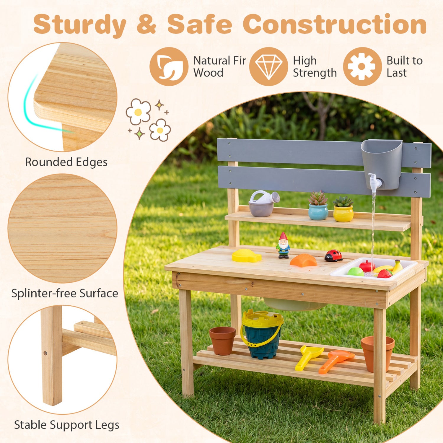 Spacious Outdoor Mud Kitchen with Water Tank & Extended Prep Table