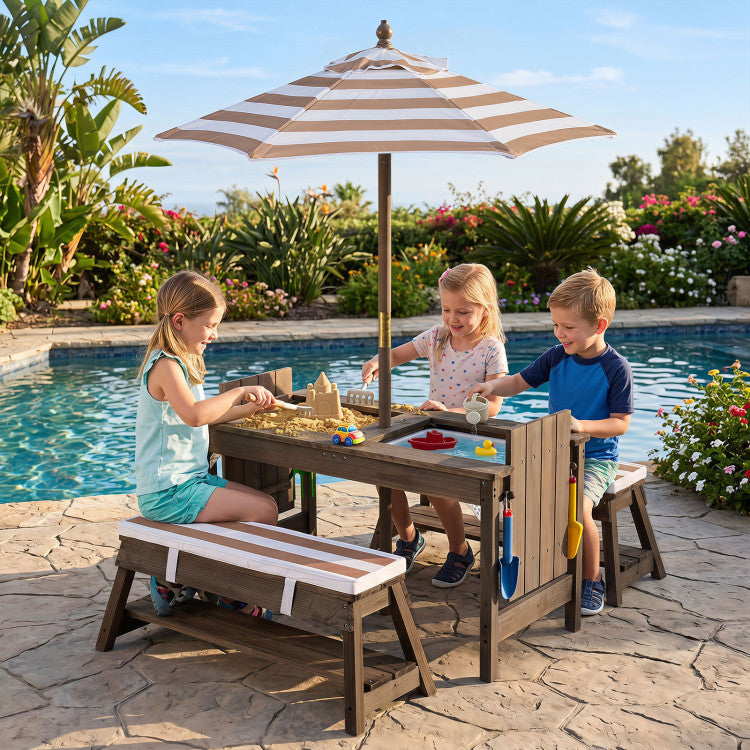 Outdoor Kids Wooden Picnic Table with Umbrella