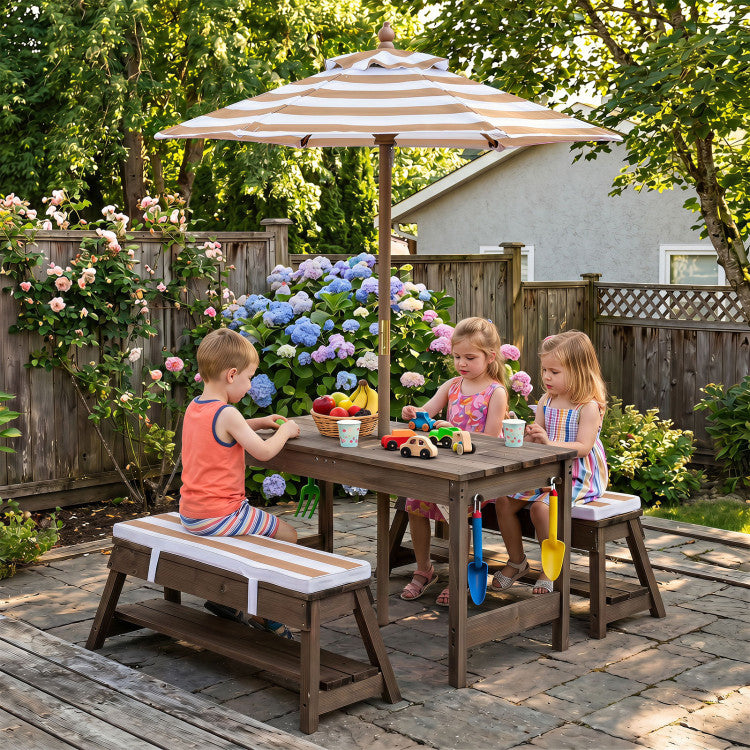 Outdoor Kids Wooden Picnic Table with Umbrella
