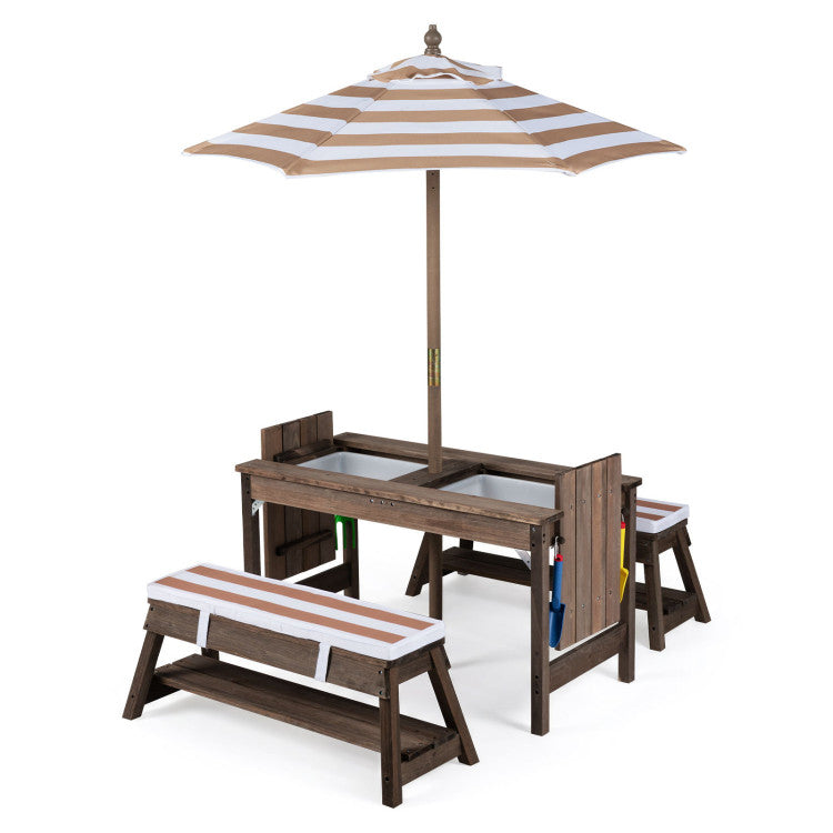 Outdoor Kids Wooden Picnic Table with Umbrella