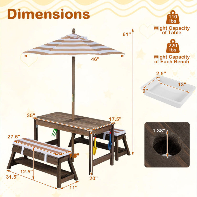 Outdoor Kids Wooden Picnic Table with Umbrella