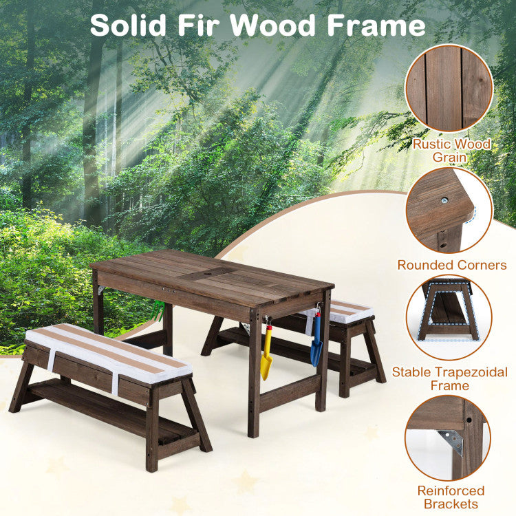 Outdoor Kids Wooden Picnic Table with Umbrella