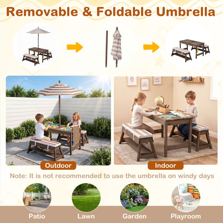 Outdoor Kids Wooden Picnic Table with Umbrella