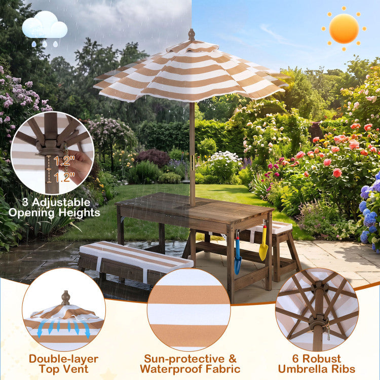 Outdoor Kids Wooden Picnic Table with Umbrella