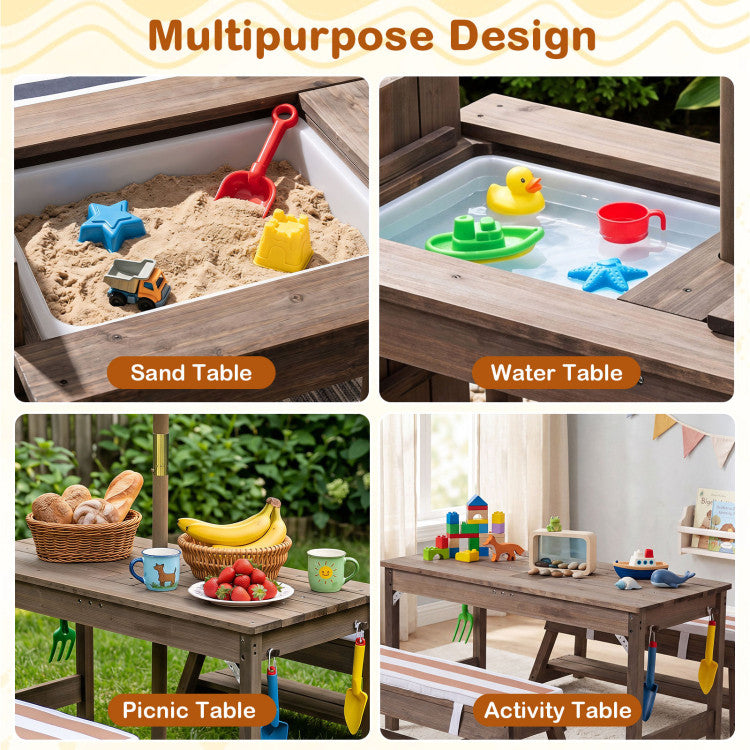 Outdoor Kids Wooden Picnic Table with Umbrella