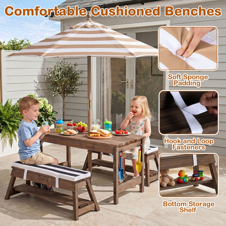 Outdoor Kids Wooden Picnic Table with Umbrella