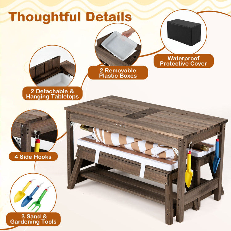 Outdoor Kids Wooden Picnic Table with Umbrella