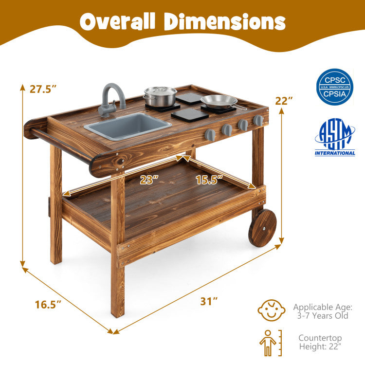 Mobile Outdoor Mud Kitchen with Wheels