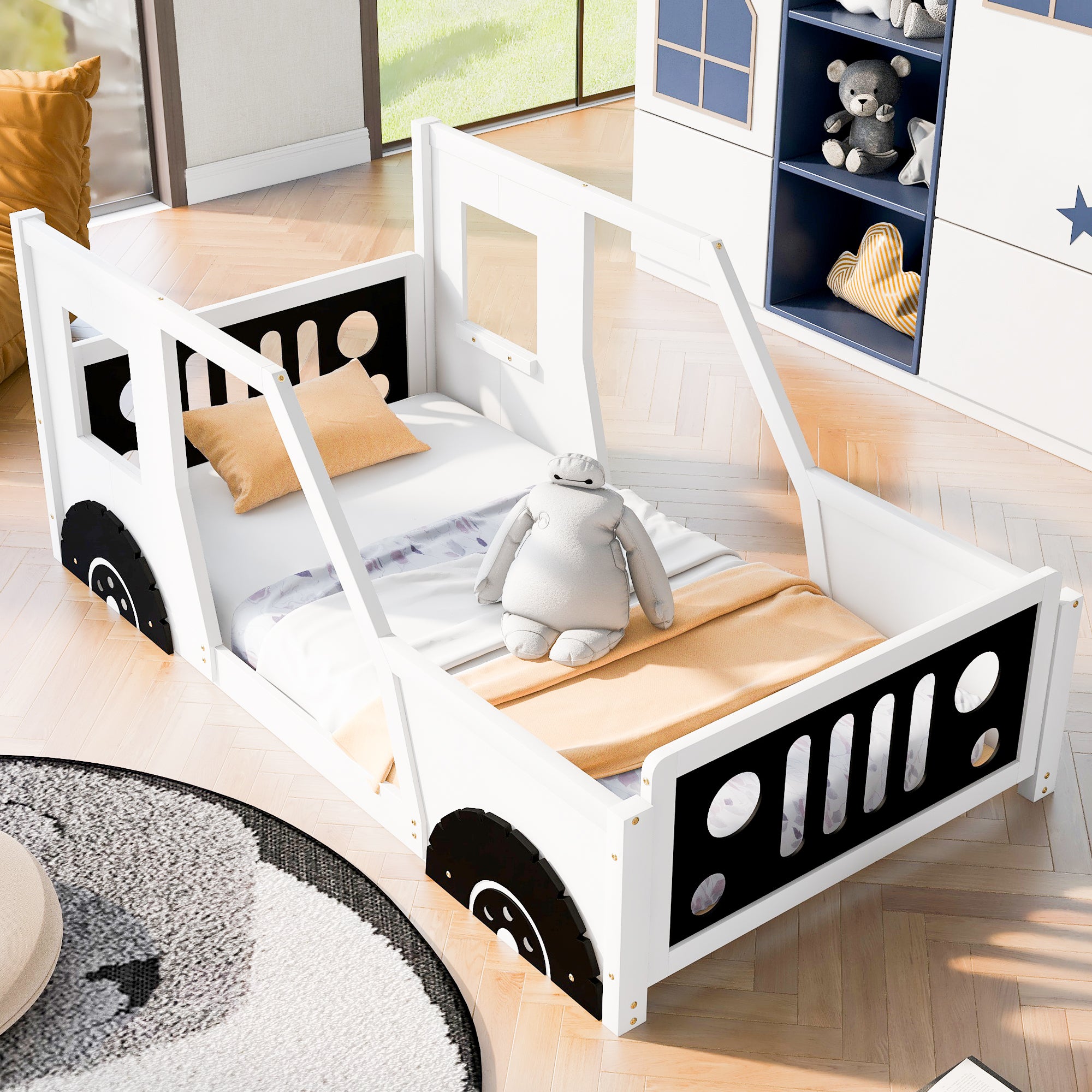 Twin Car-Shaped Pine Platform Bed for Kids