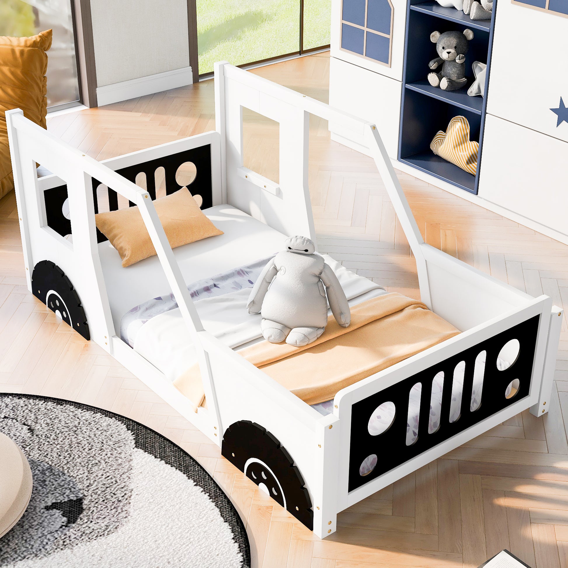 Twin Car-Shaped Pine Platform Bed for Kids