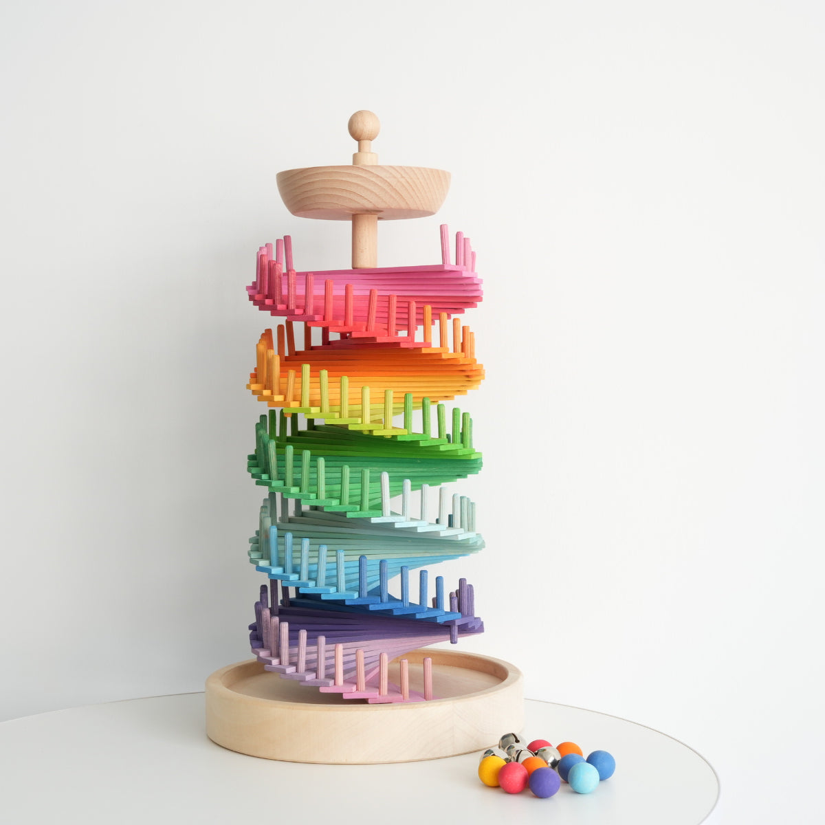 Wooden Spiral Ball Run Tower Toy for Hands On Play