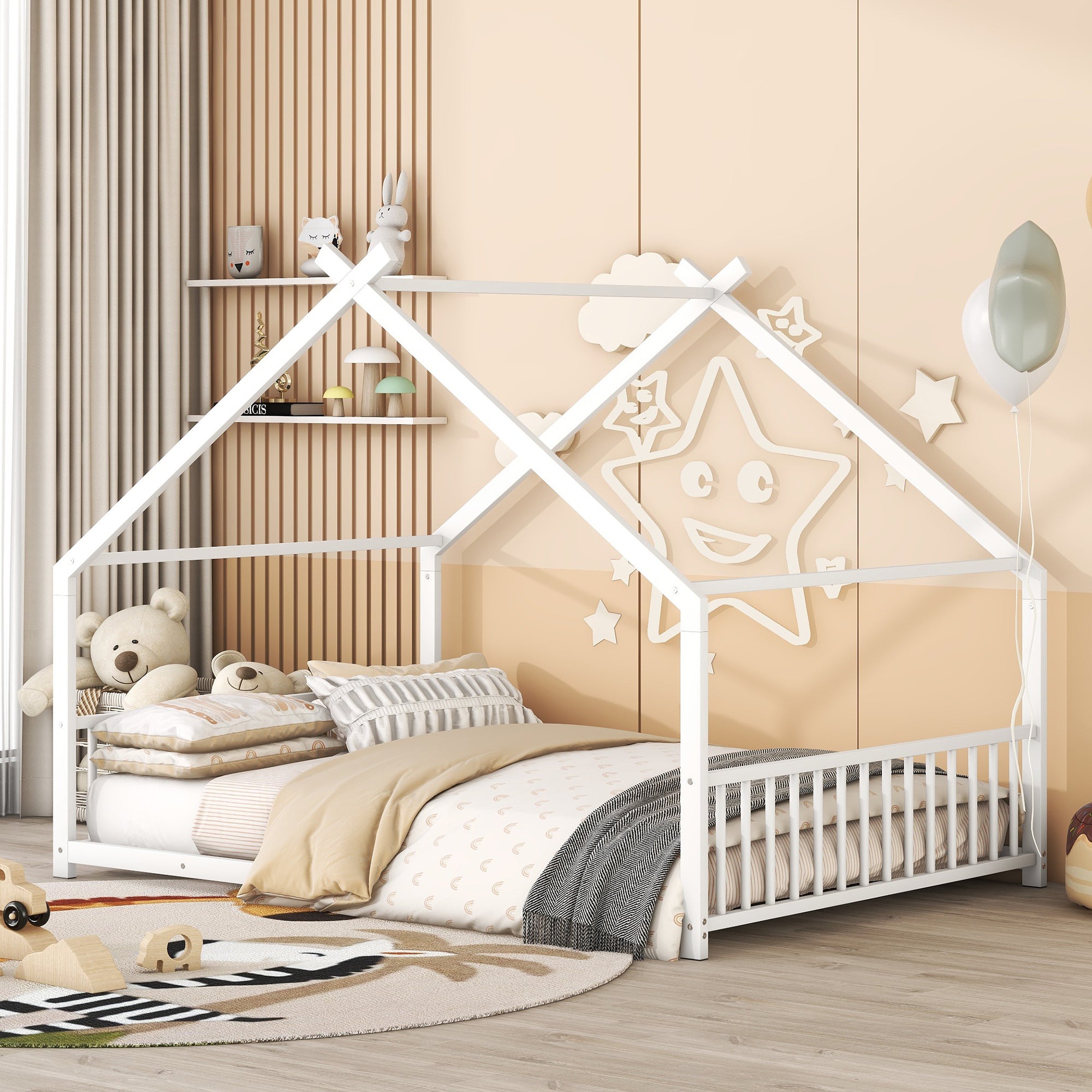 Full Size Metal House Bed Frame for Kids