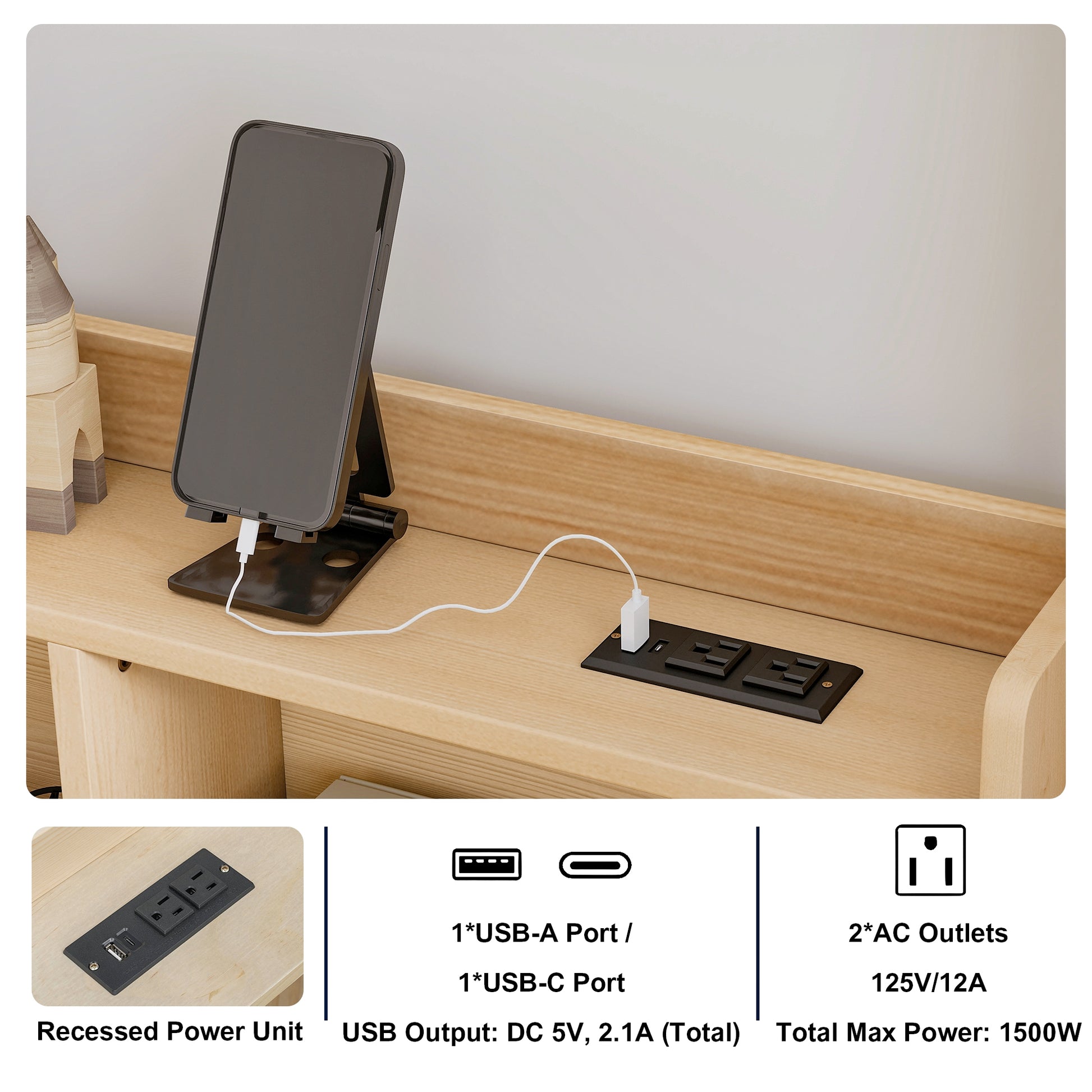 Twin House Floor Bed with Storage, LED Light and Charging