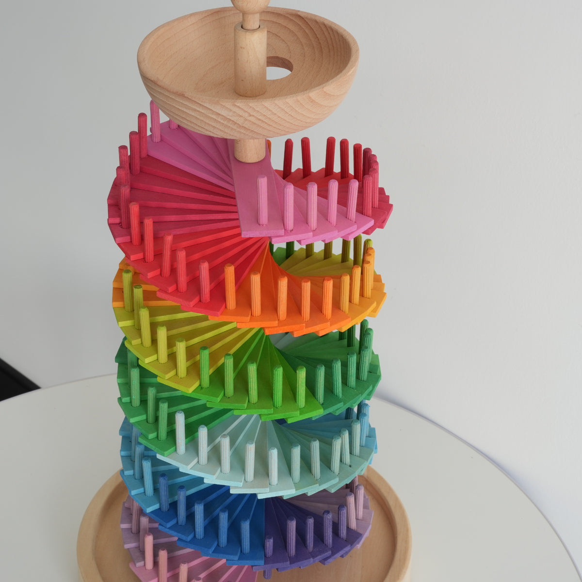 Wooden Spiral Ball Run Tower Toy for Hands On Play