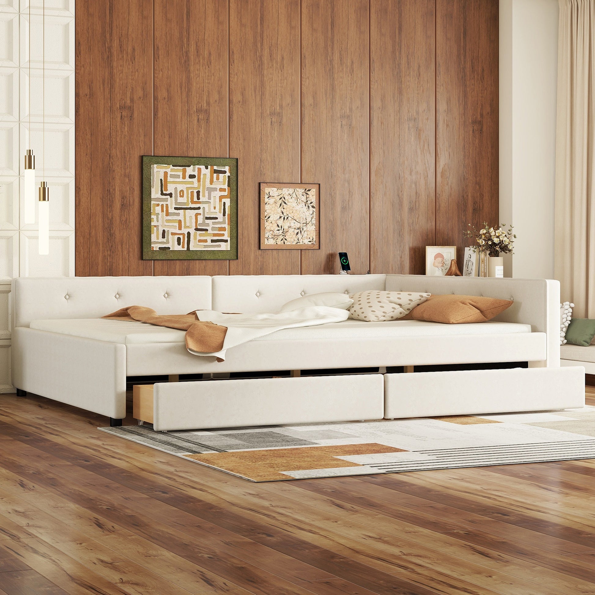 Full Size Upholstered Platform Bed with Drawers