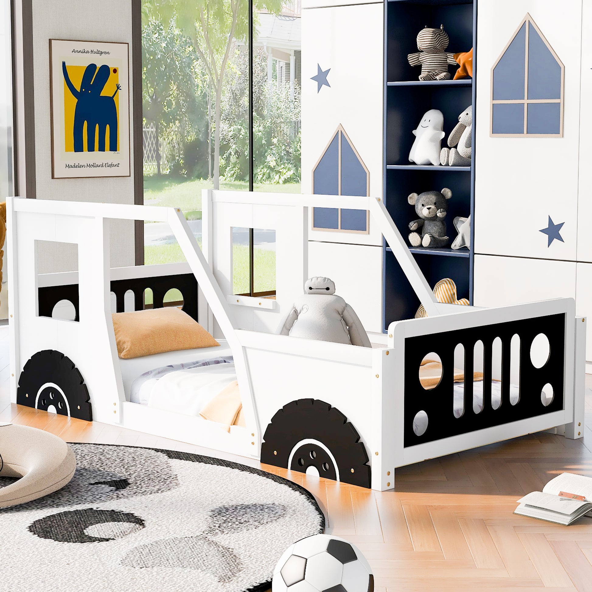 Twin Car-Shaped Pine Platform Bed for Kids