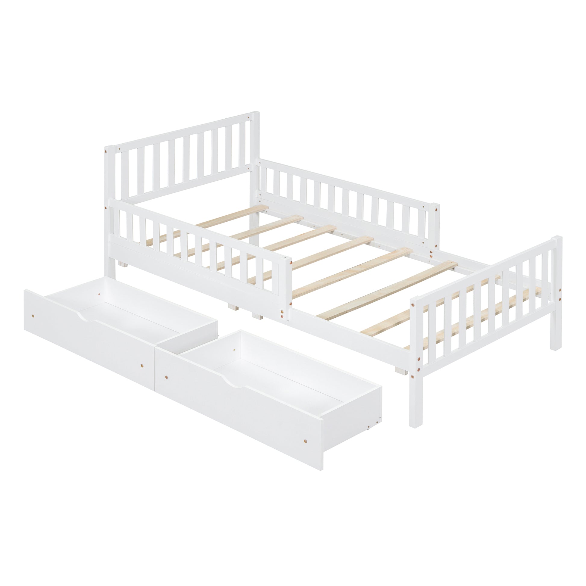 Twin Platform Bed with Guardrails and 2 Storage Drawers