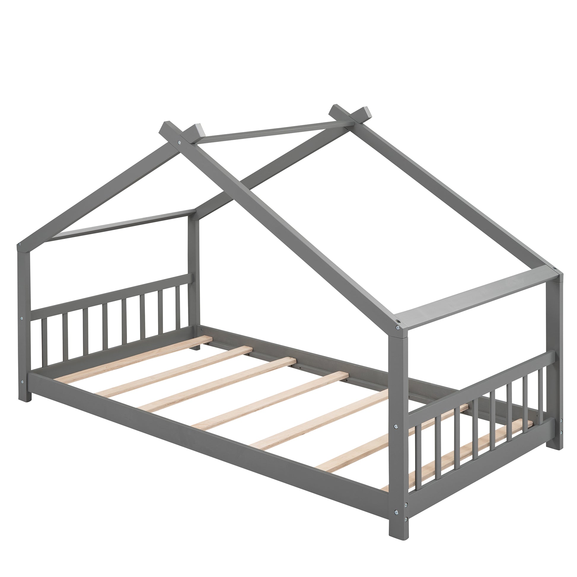 Twin House Bed Frame for Kids, Gray