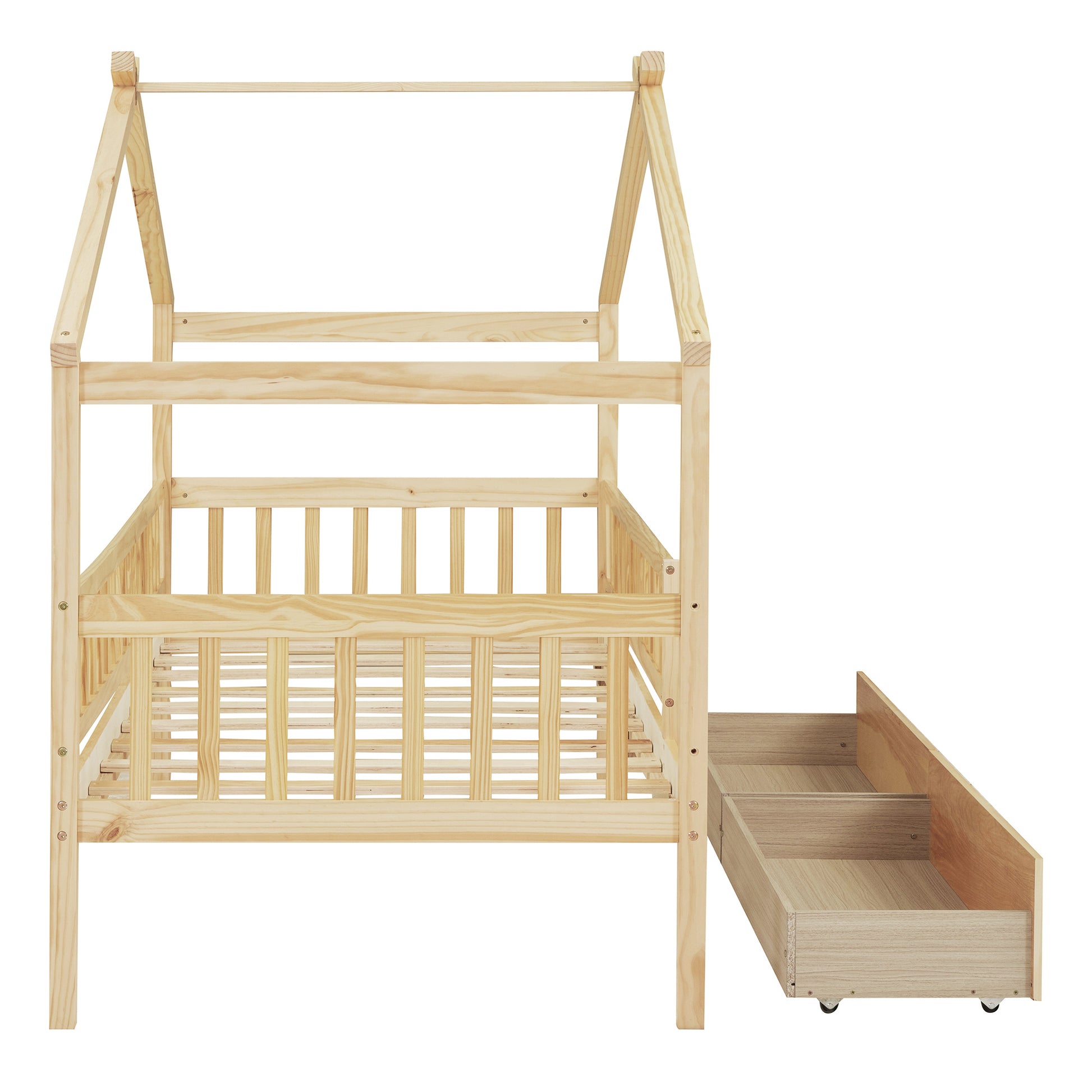Twin Size Wood House Bed with Storage Drawers
