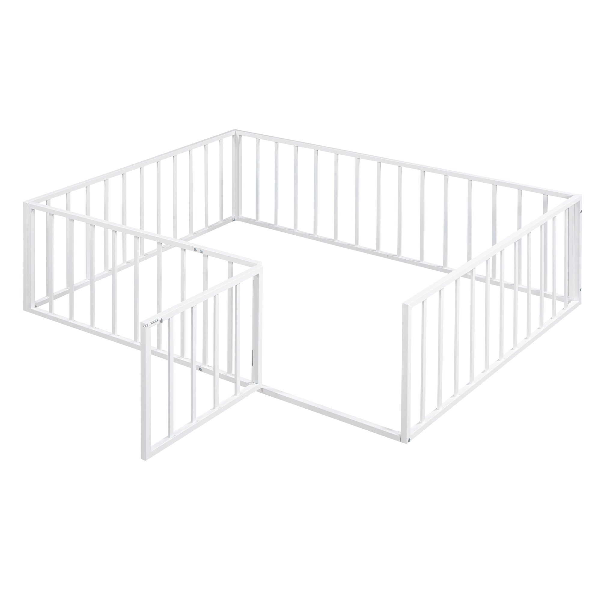 Full Size Metal Floor Bed Frame with Fence