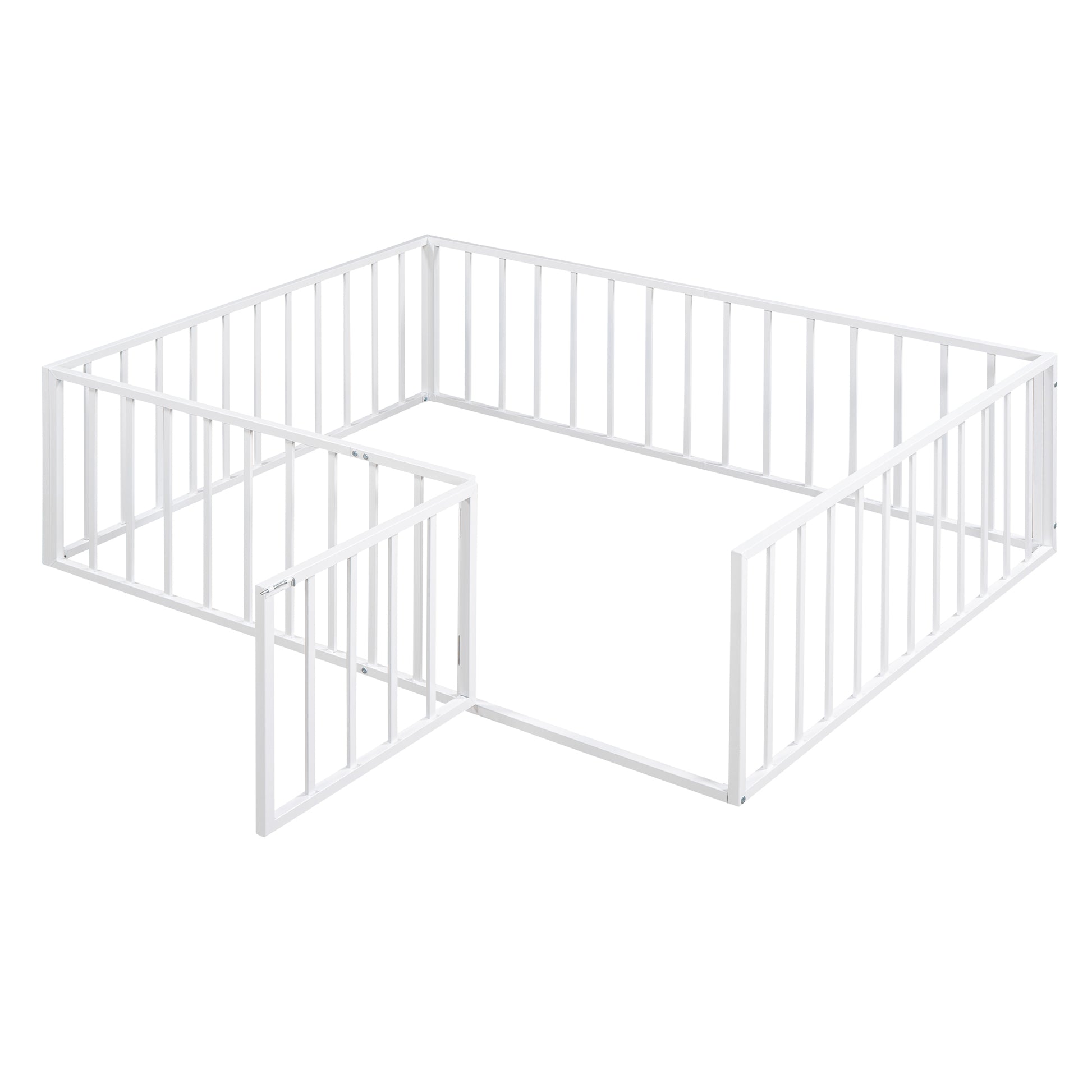 Full Size Metal Floor Bed Frame with Fence