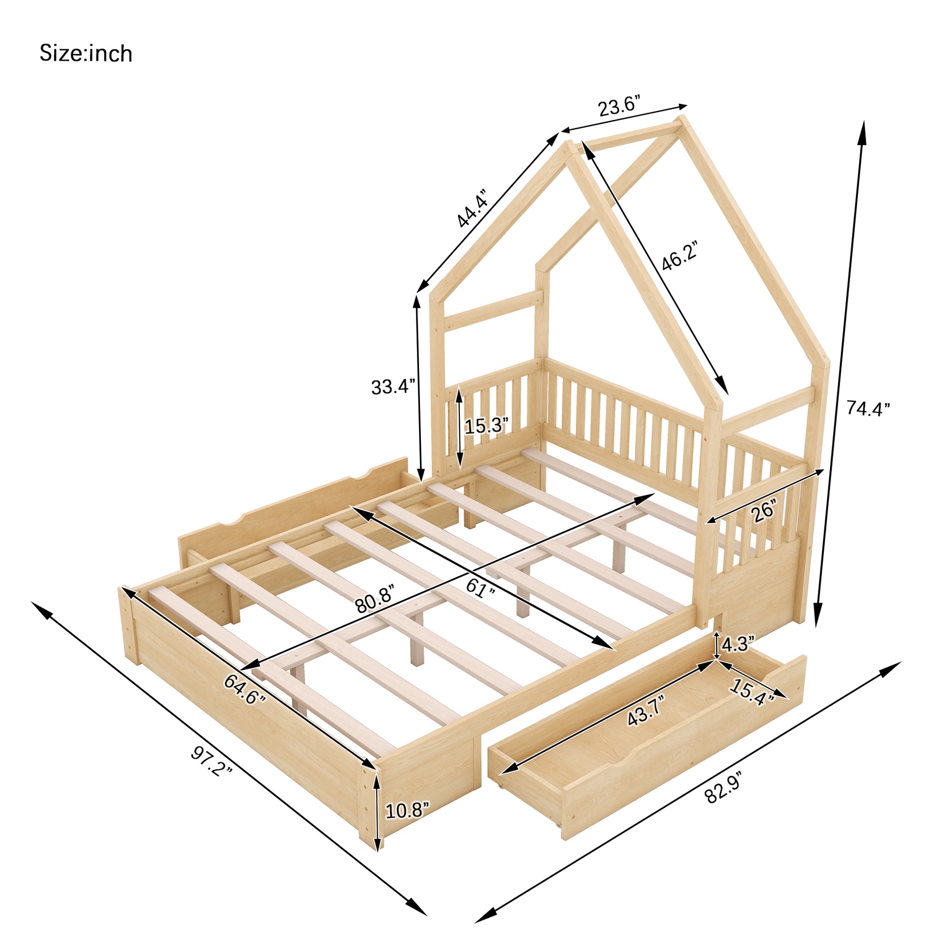 Queen House Platform Bed with Storage Drawers