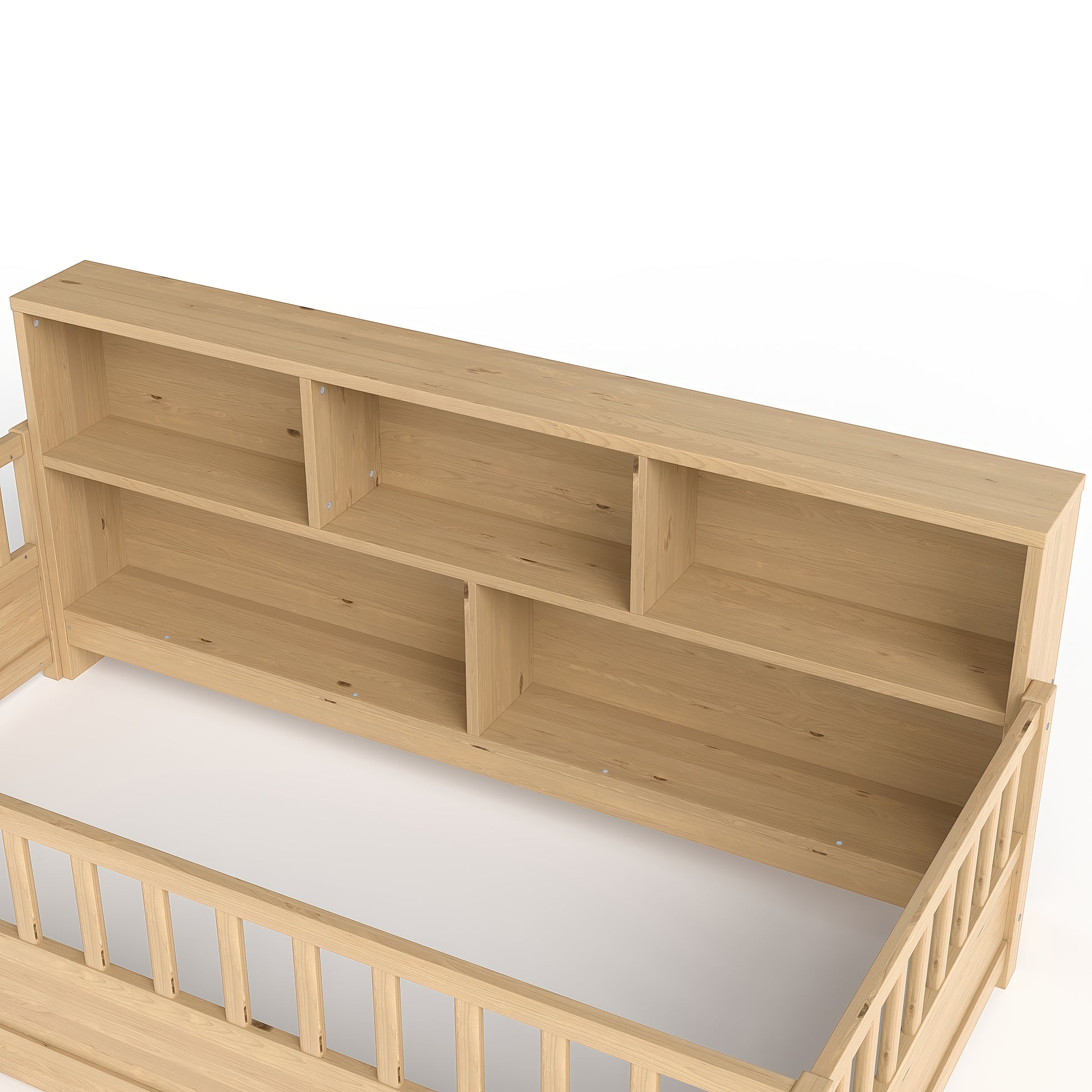 Twin Floor Bed with Bookcase and Safety Rails