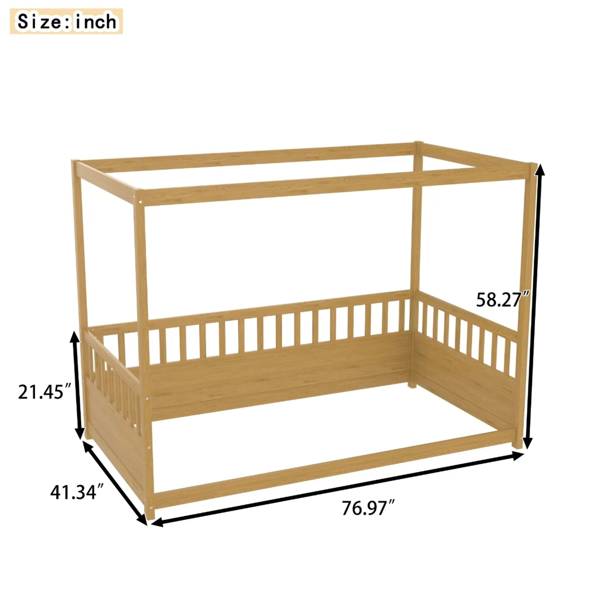 Twin Pine Canopy Floor Bed with Three-Side Rails