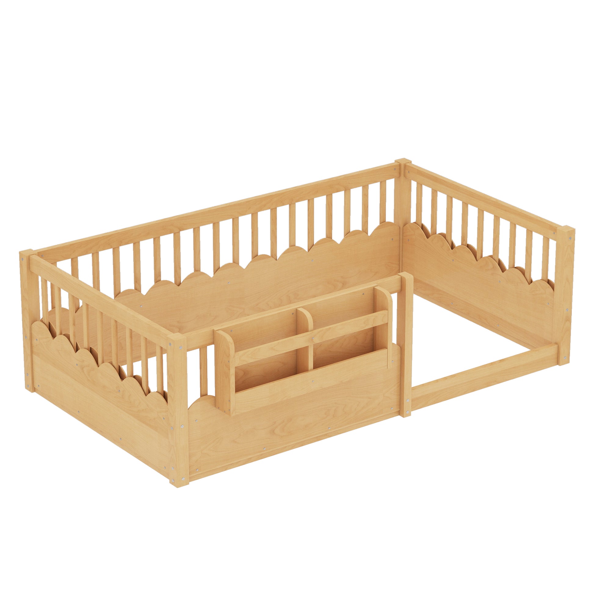 Twin Floor Bed with Heightened Fence and Drawers