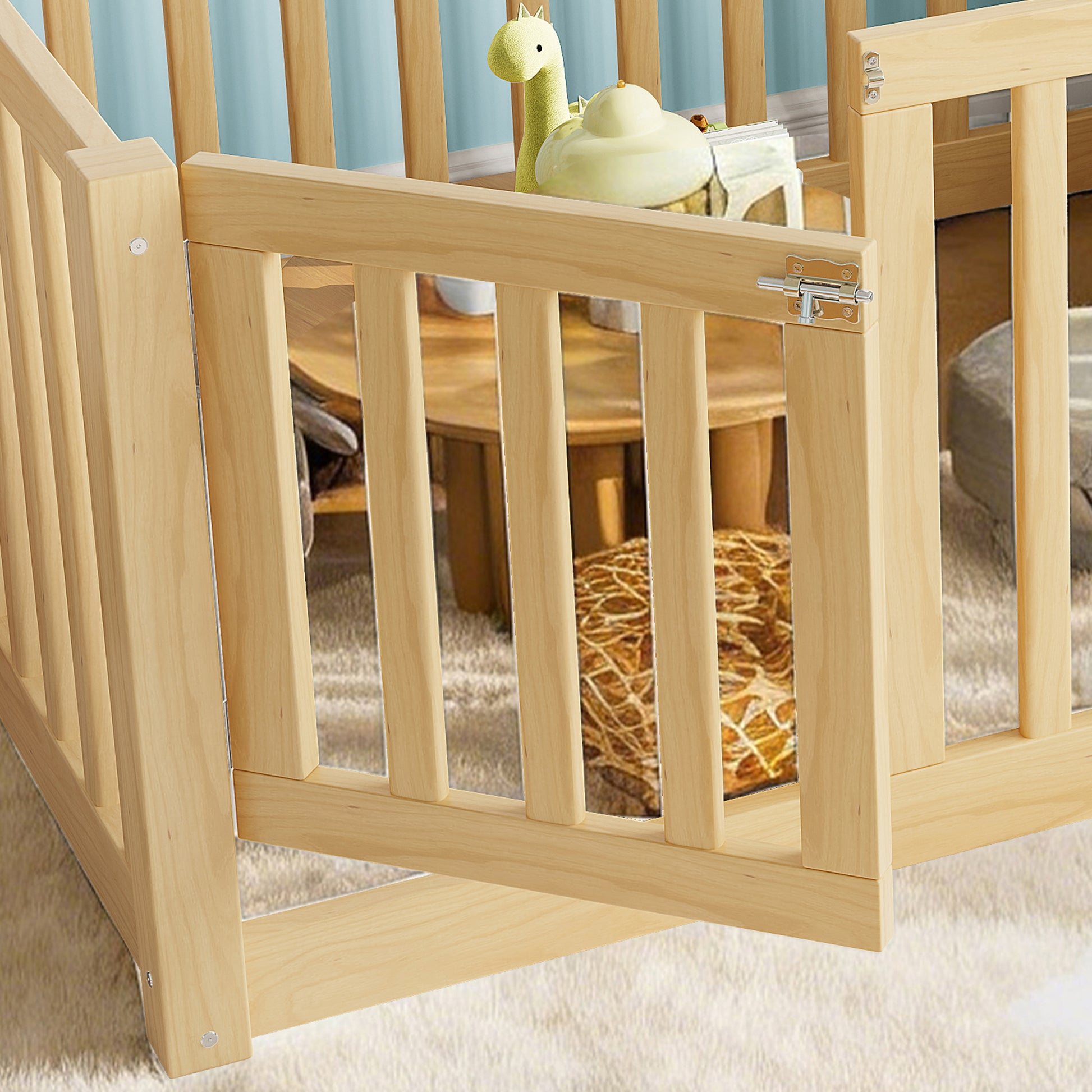 Twin Size Pine Wood Floor Bed with Safety Guards