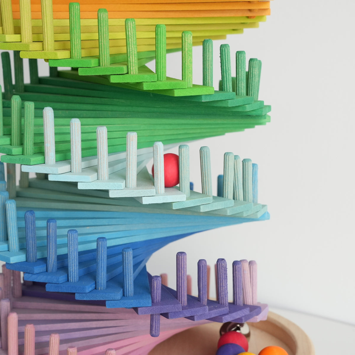 Wooden Spiral Ball Run Tower Toy for Hands On Play