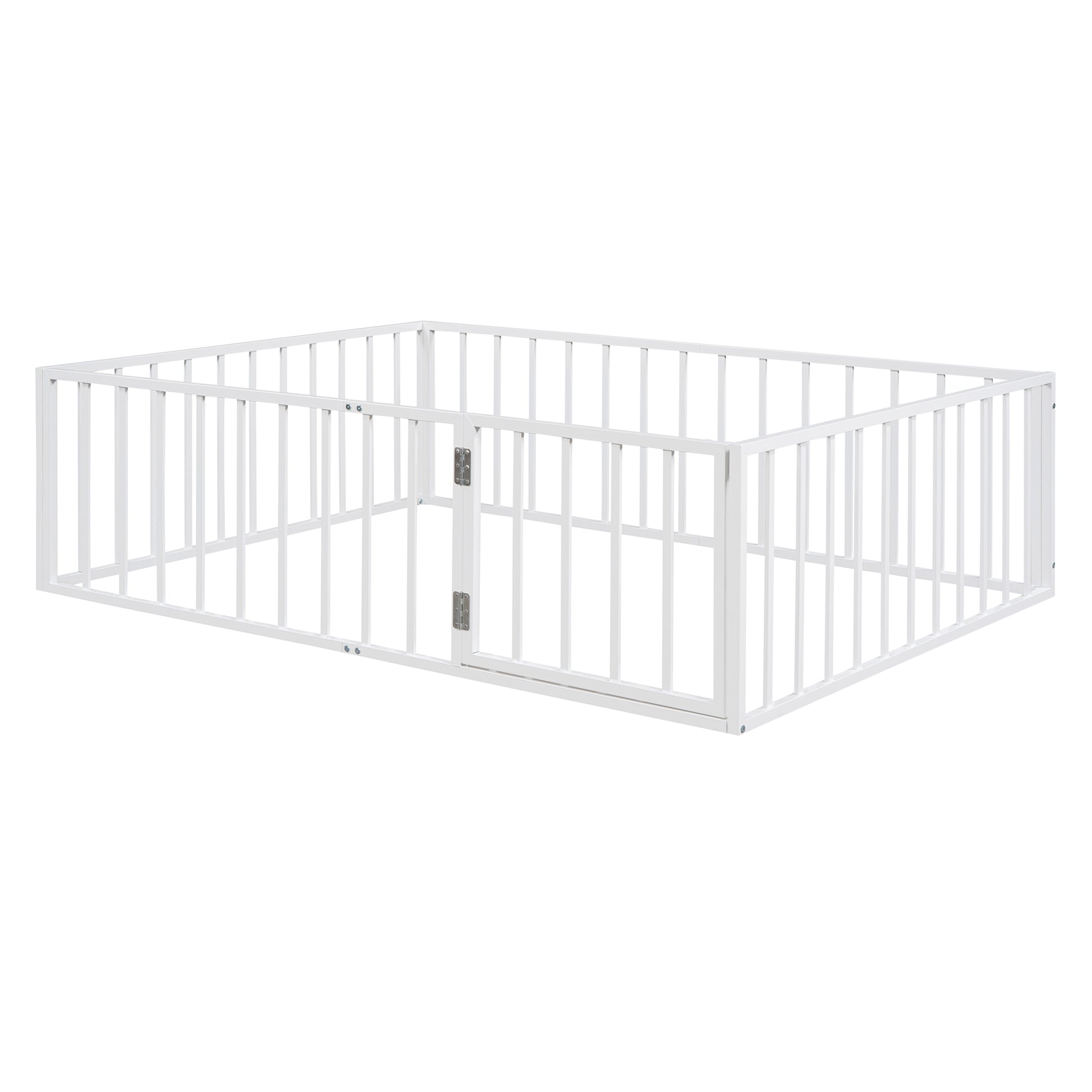 Full Size Metal Floor Bed Frame with Fence