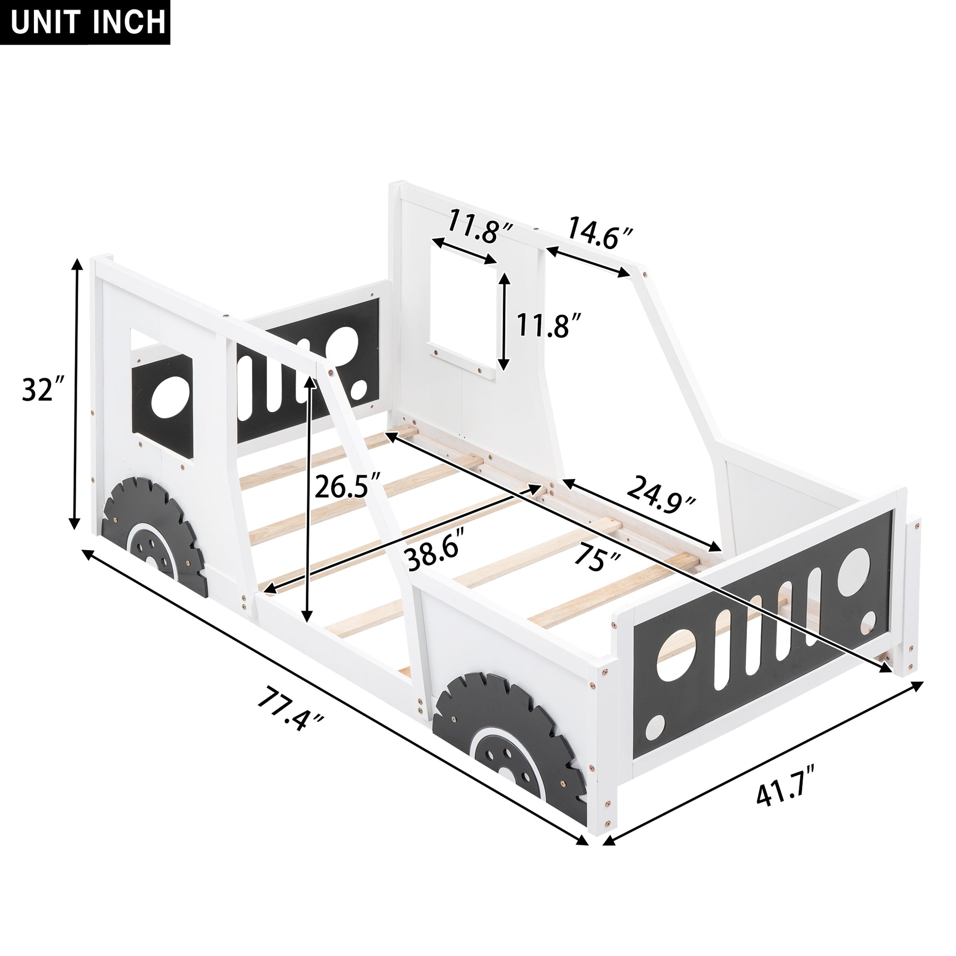 Twin Car-Shaped Pine Platform Bed for Kids