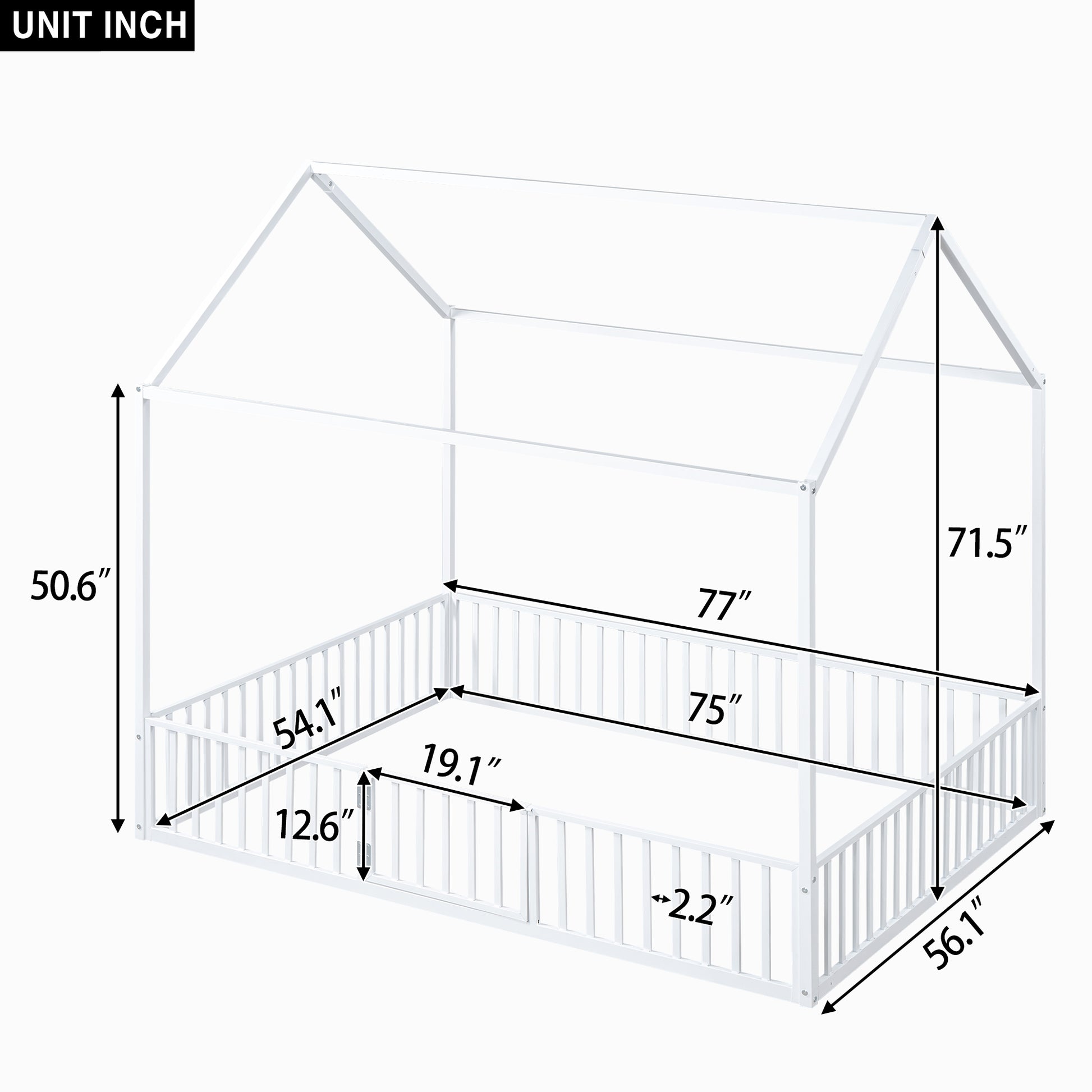 Full Size Metal House Bed with Fence