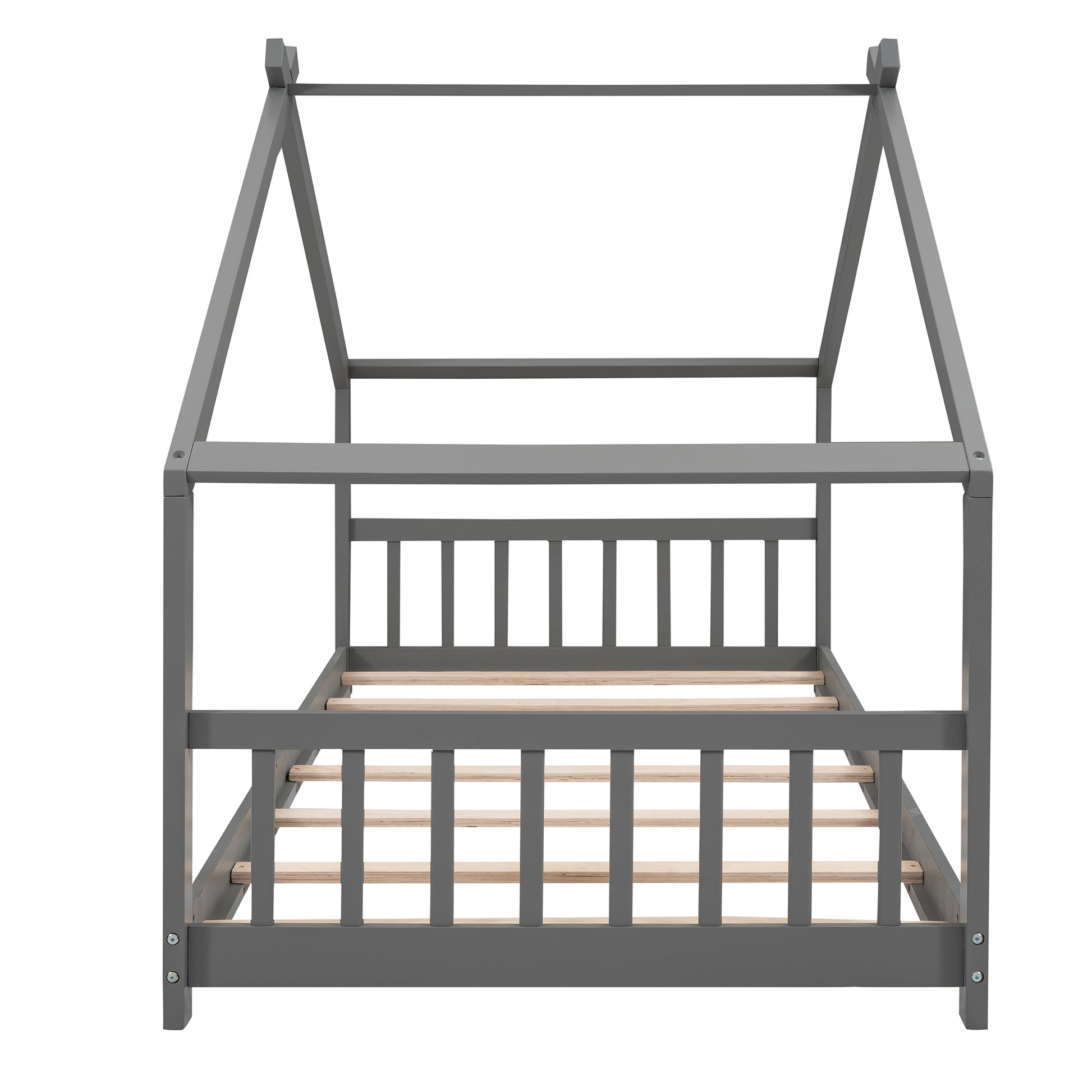 Twin House Bed Frame for Kids, Gray