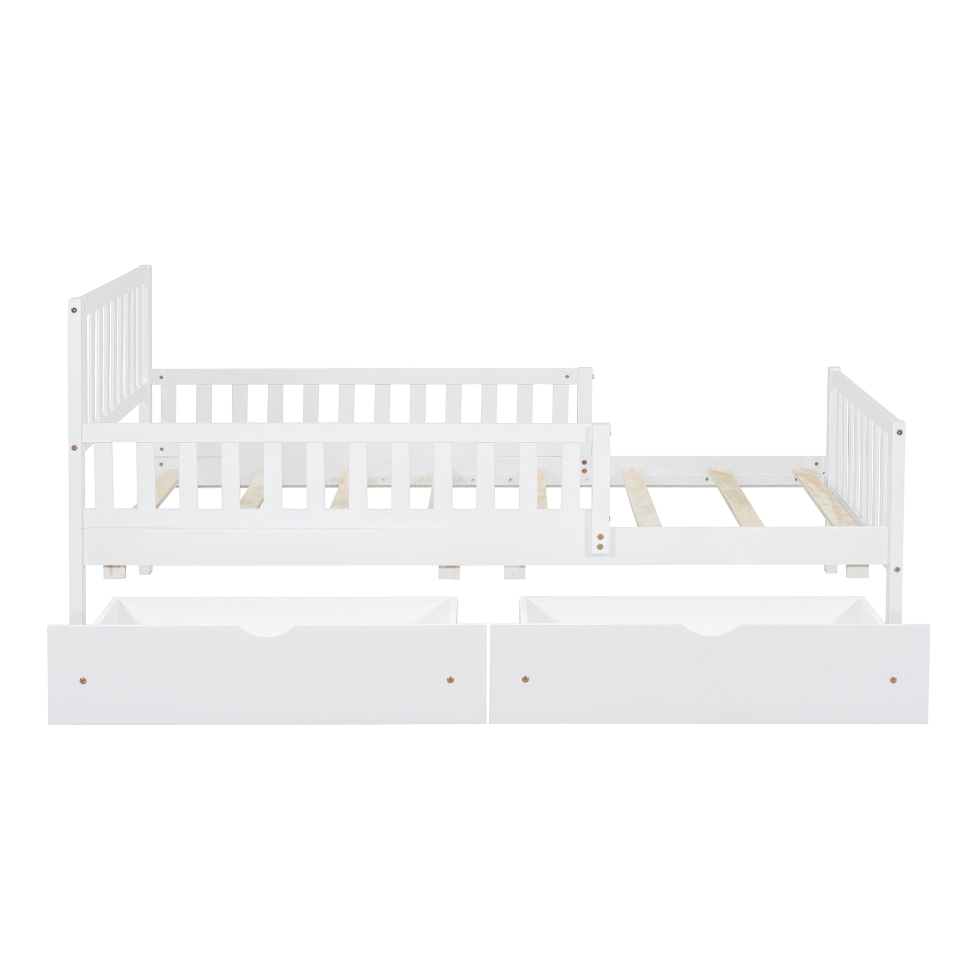 Twin Platform Bed with Guardrails and 2 Storage Drawers
