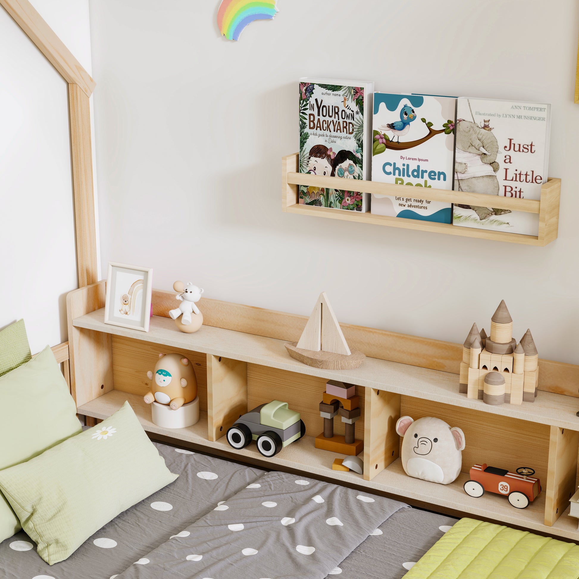 Twin House Floor Bed with Storage, LED Light and Charging