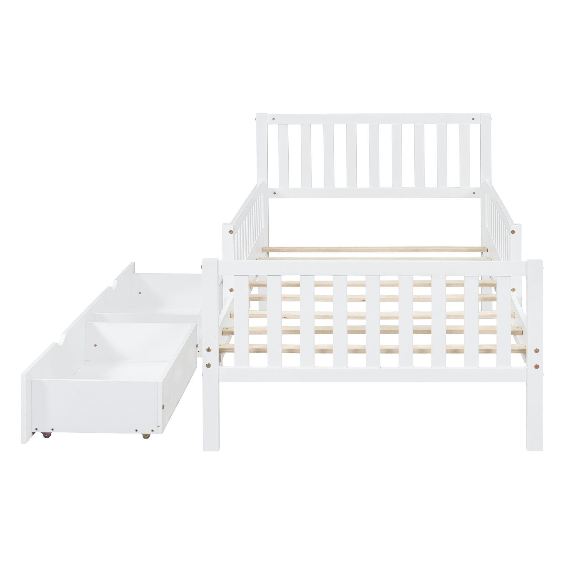 Twin Platform Bed with Guardrails and 2 Storage Drawers