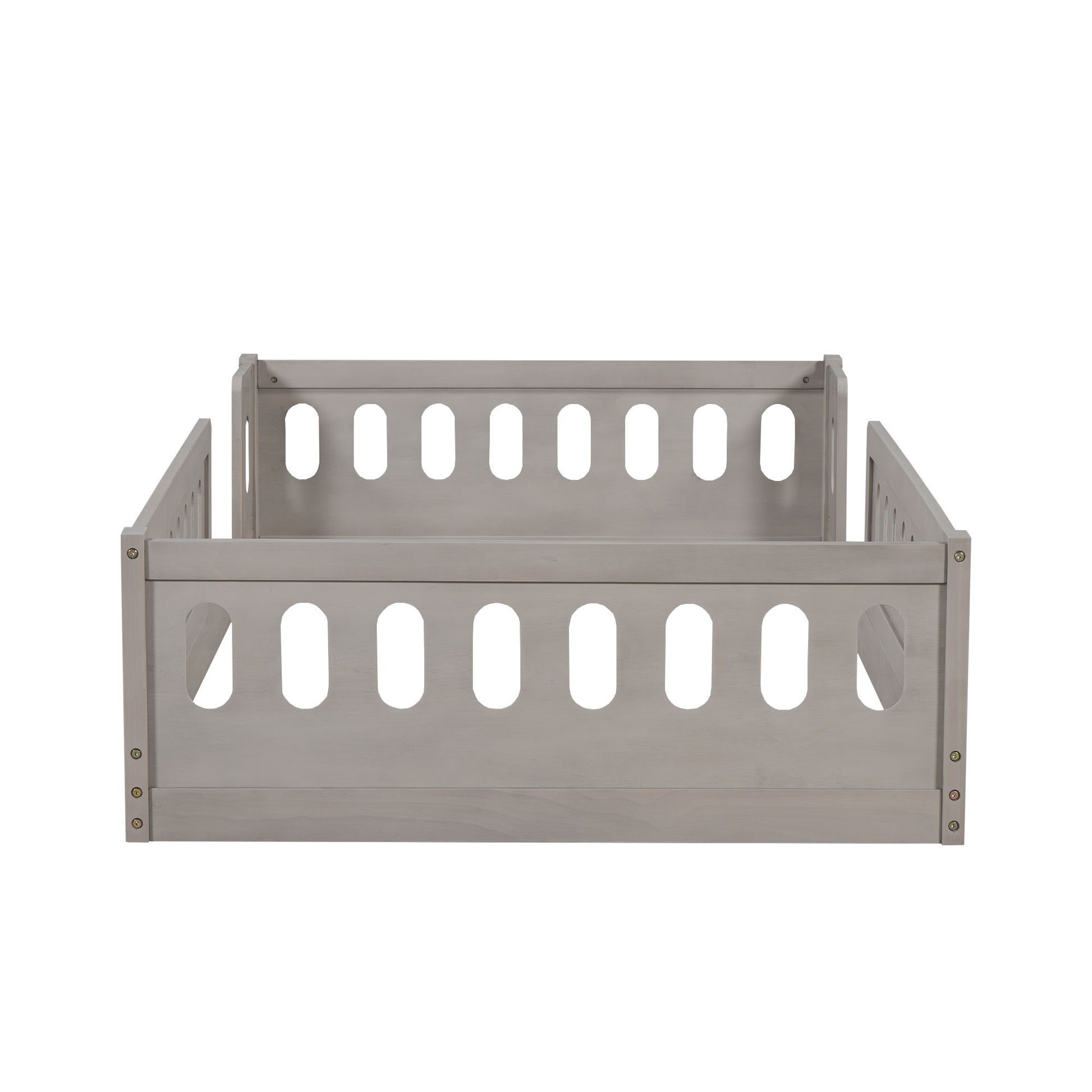 Twin Size Wood Floor Bed Frame with Guardrails