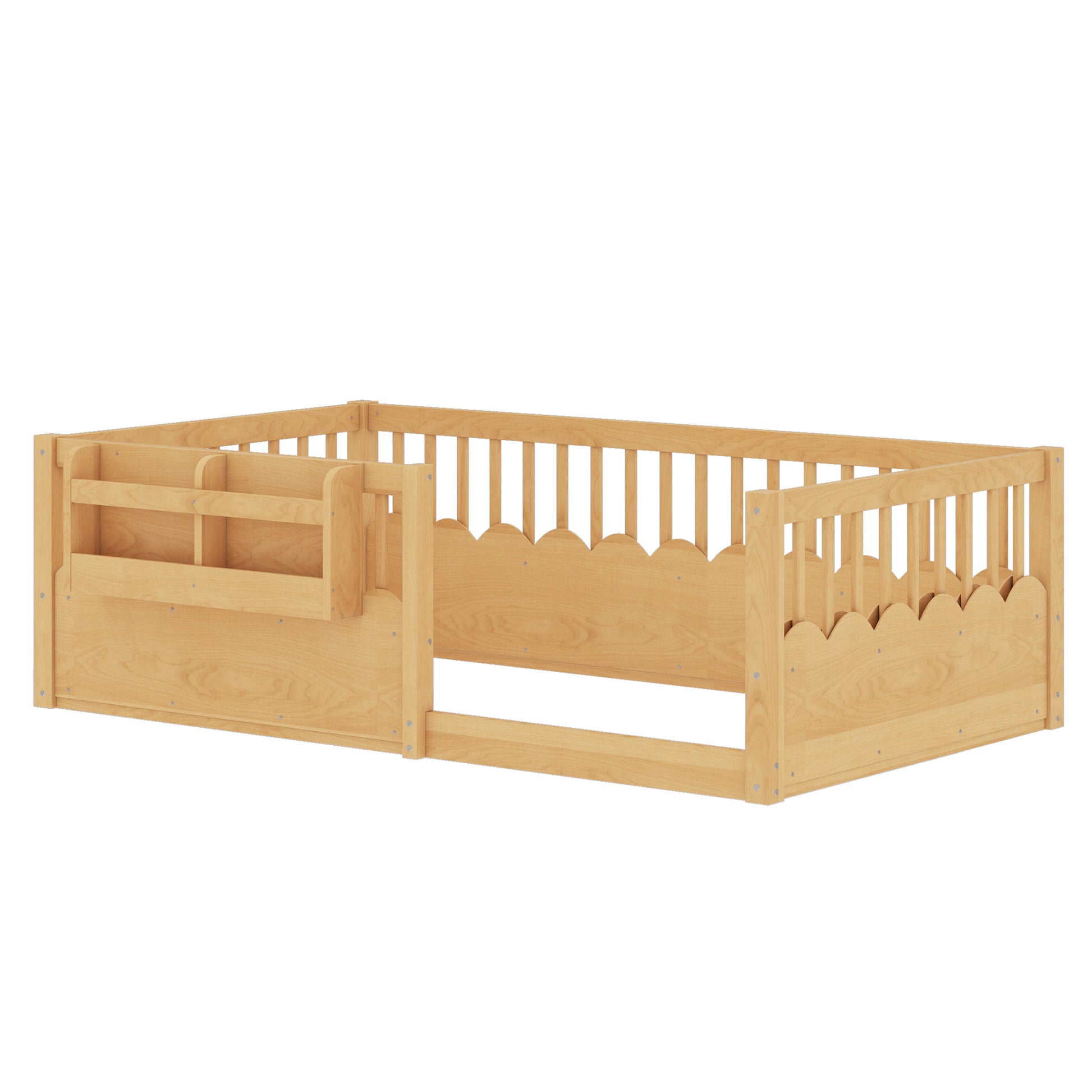 Twin Floor Bed with Heightened Fence and Drawers