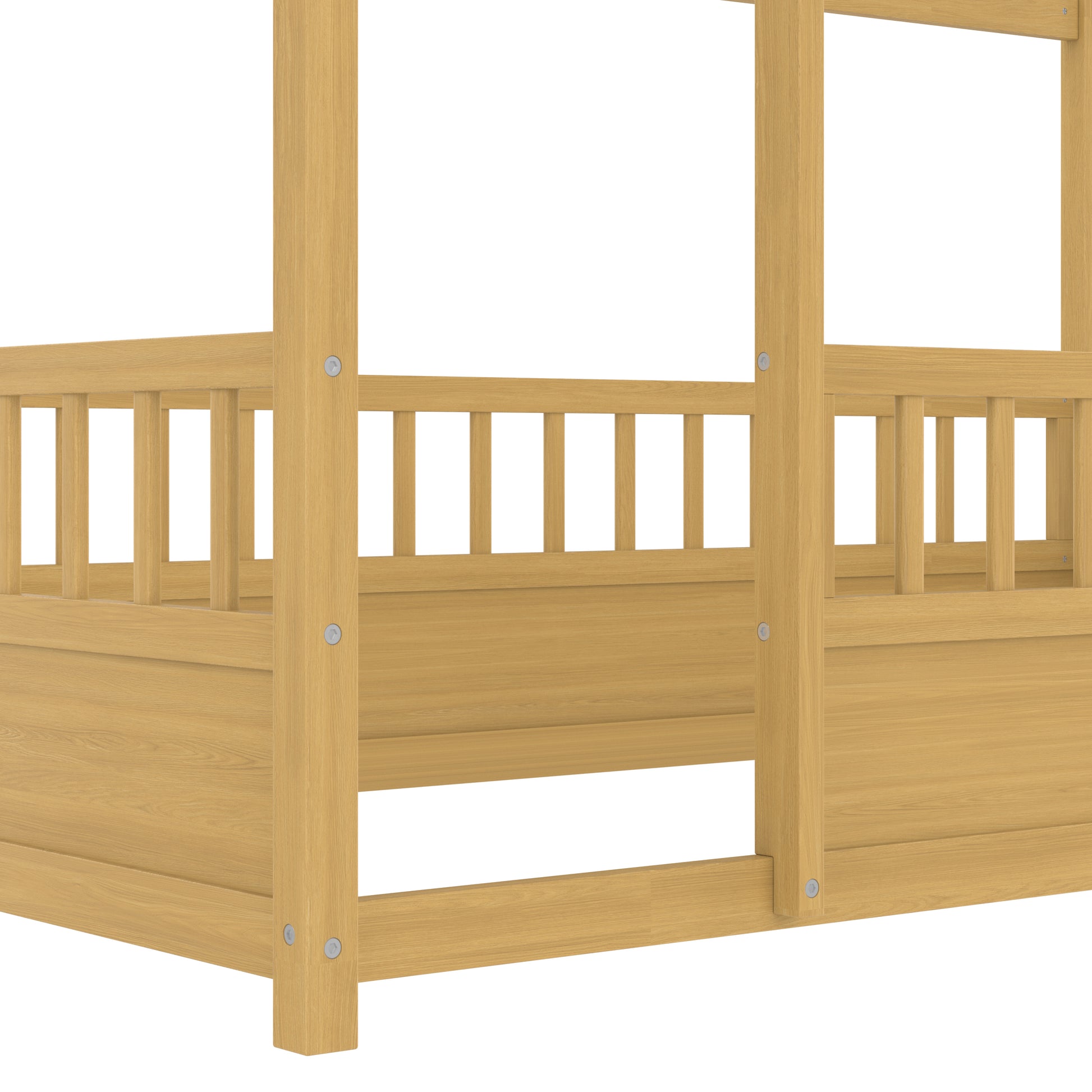 Twin Size Pine House Floor Bed with Safety Rails