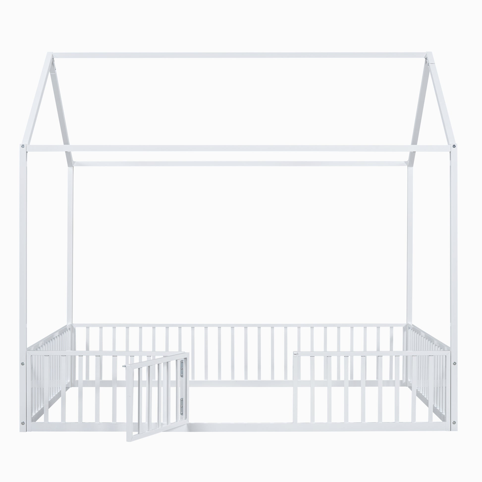 Full Size Metal House Bed with Fence