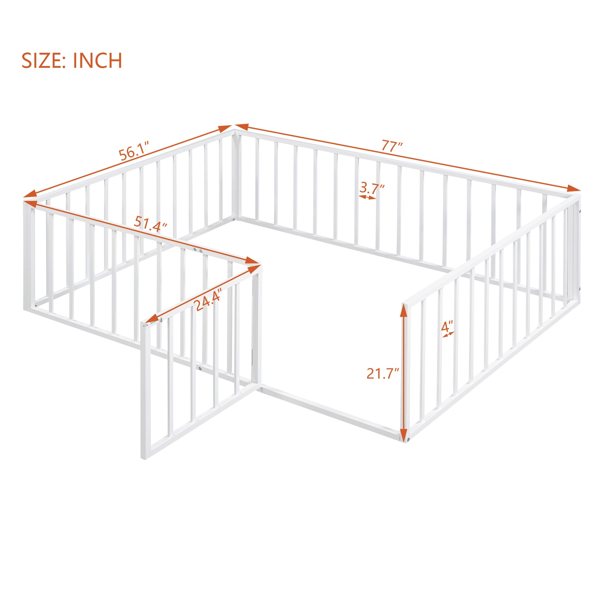 Full Size Metal Floor Bed Frame with Fence