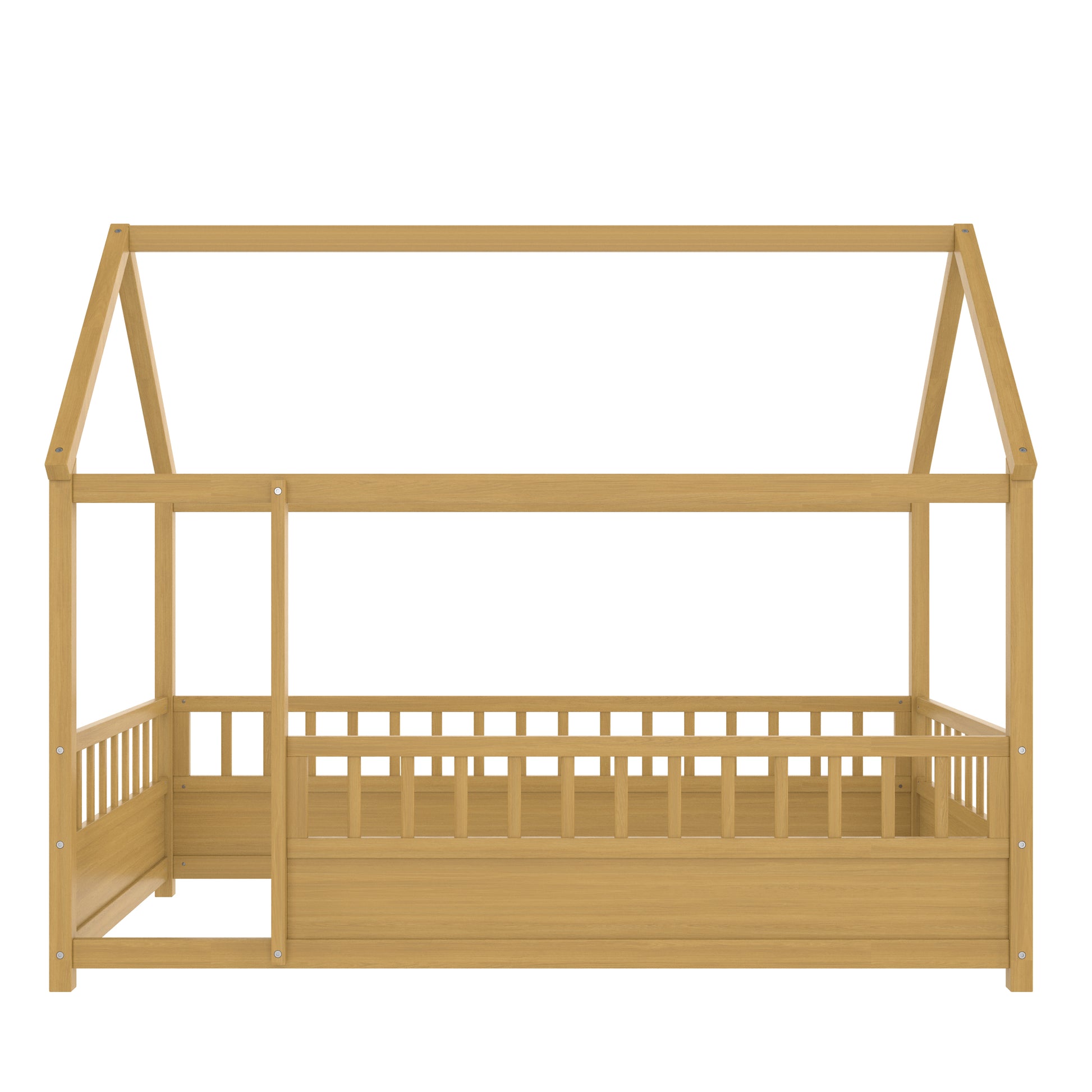 Twin Size Pine House Floor Bed with Safety Rails