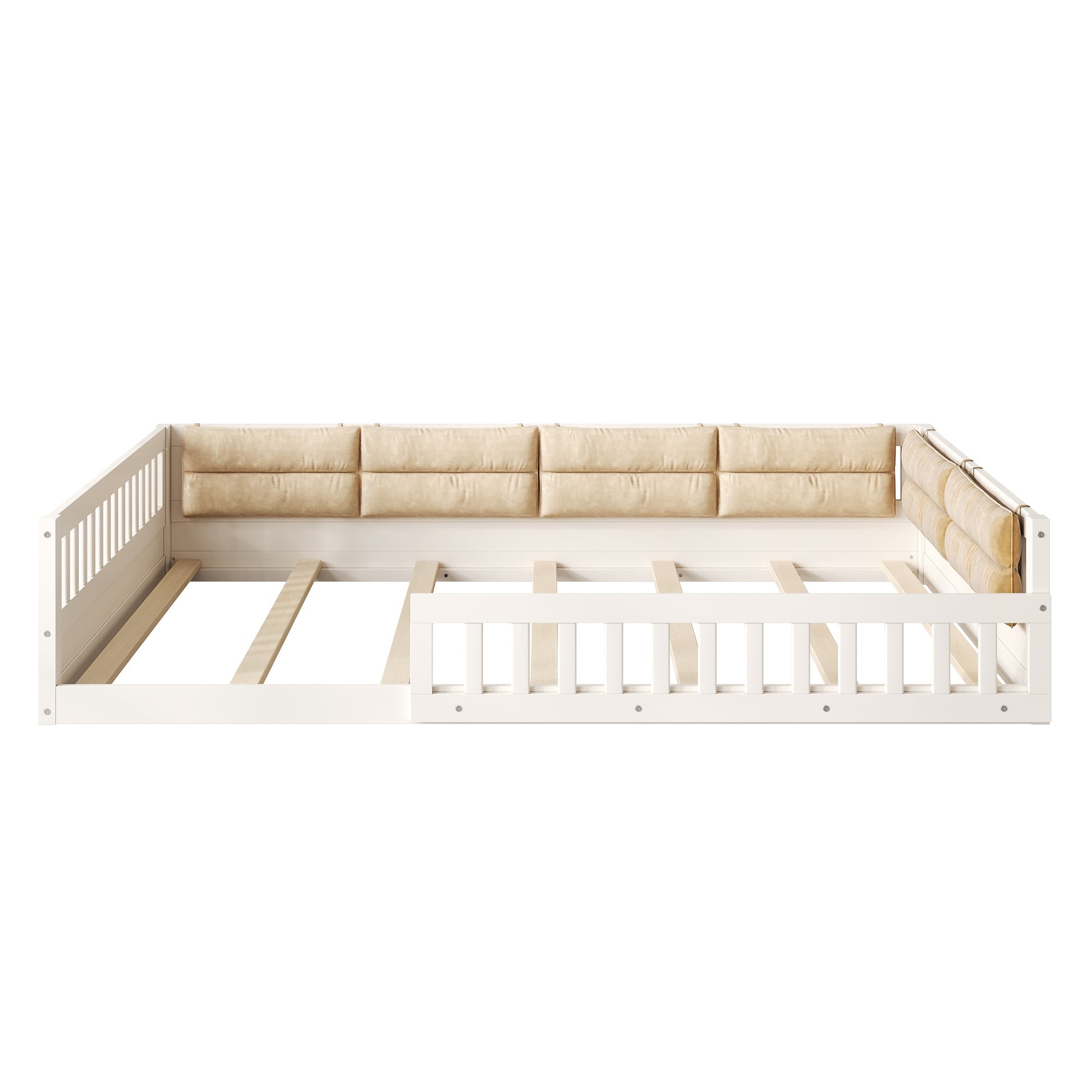 Full Size Wood Floor Bed Frame with Safety Rails