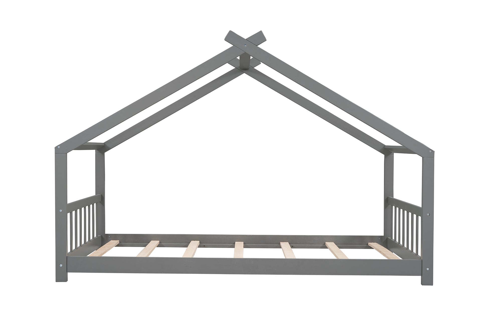 Twin House Bed Frame for Kids, Gray