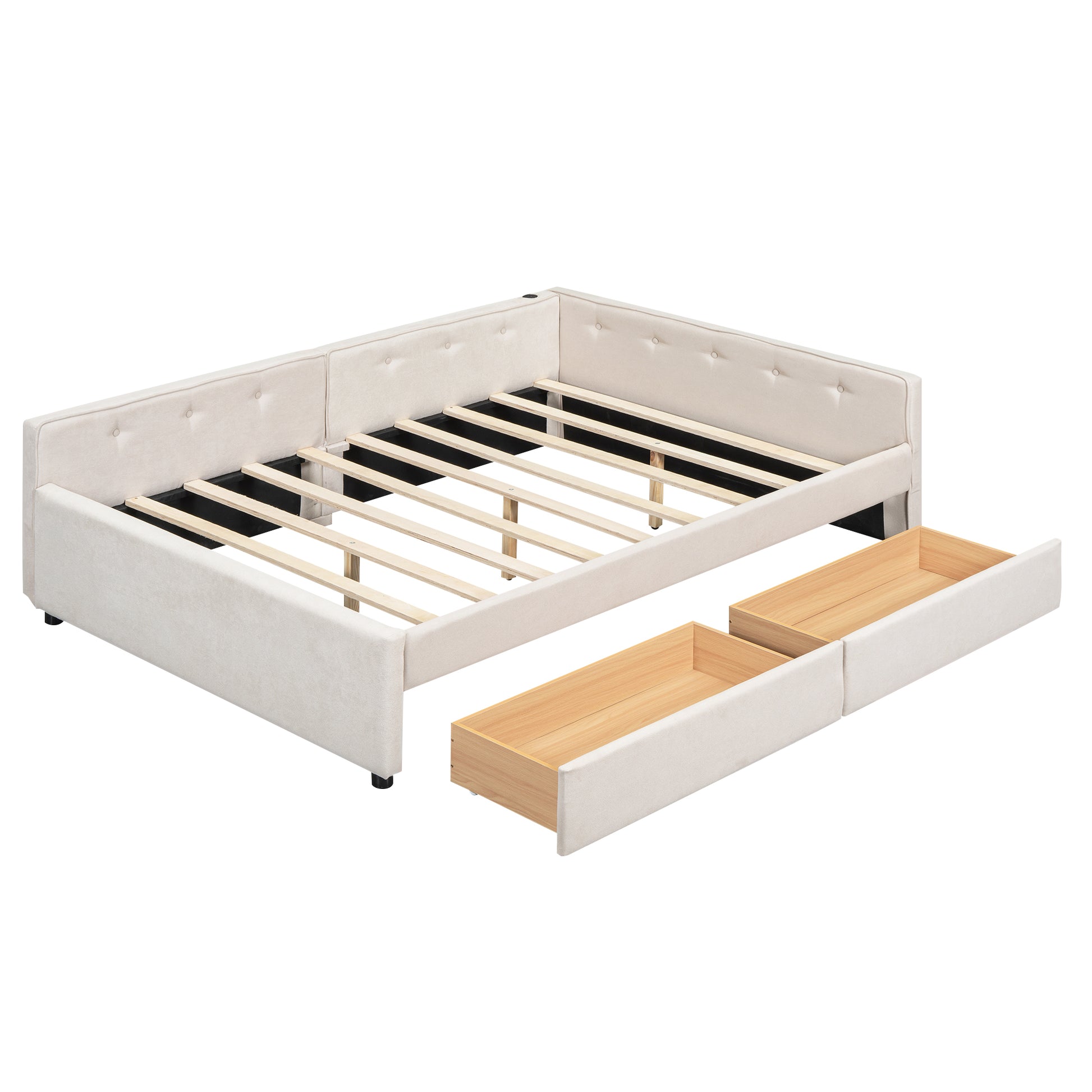 Full Size Upholstered Platform Bed with Drawers