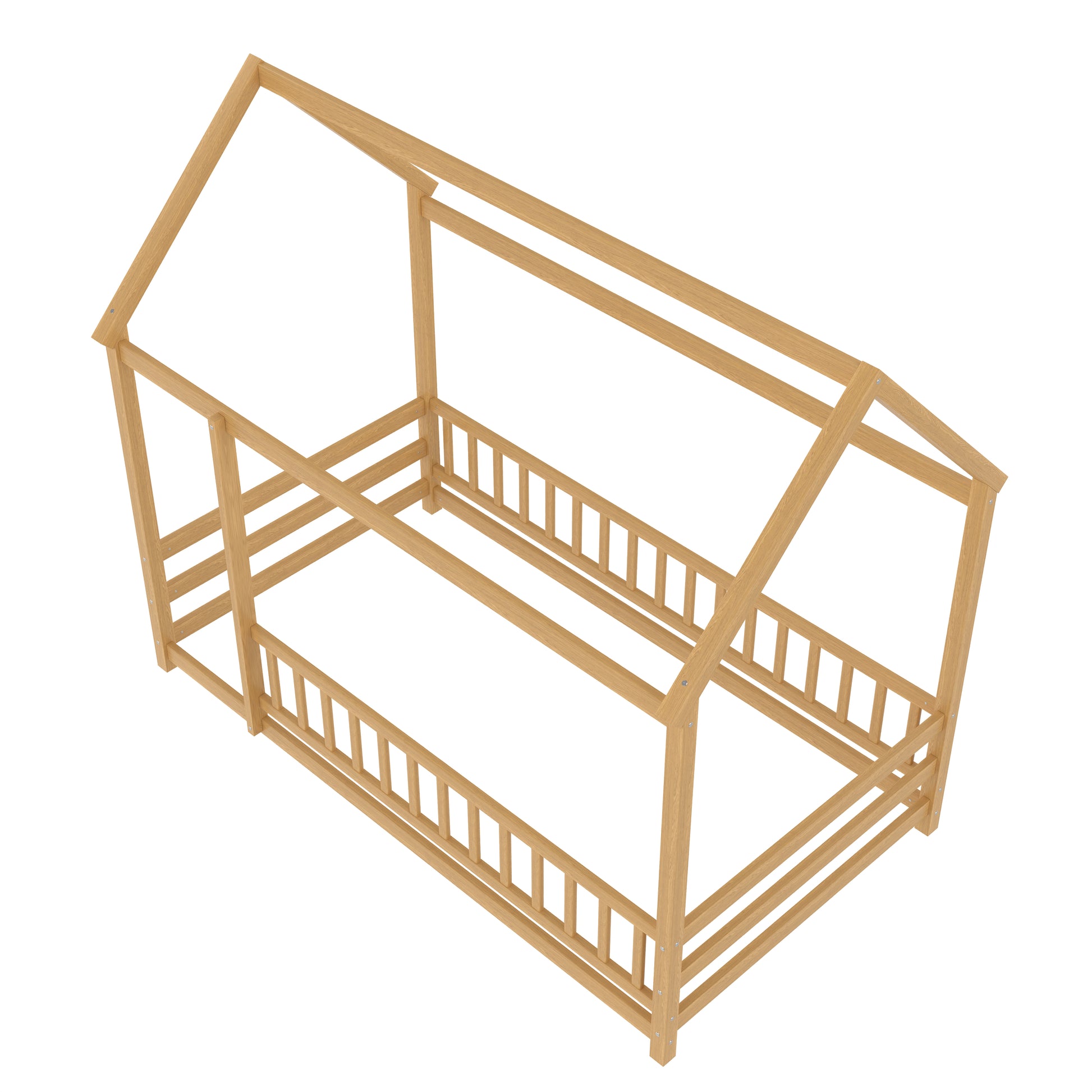 Twin Pine House Floor Bed with Full Guardrails